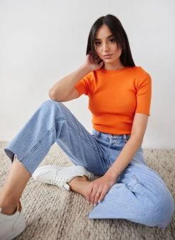 The Fashion Project Μπλούζα Cropped με λεπτή πλέξη - Πορτοκαλί -Κατάστημα TheFashionProject mplouza cropped me lepti pleksi 112027 89vu