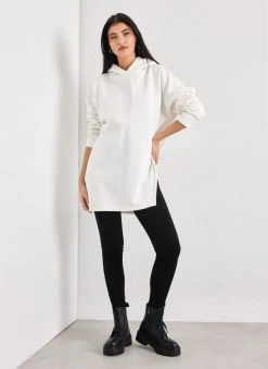 Noobass Φούτερ Oversized με κουκούλα - Λευκό -Κατάστημα TheFashionProject mplouza fouter oversized me anoigma 109824 1viy