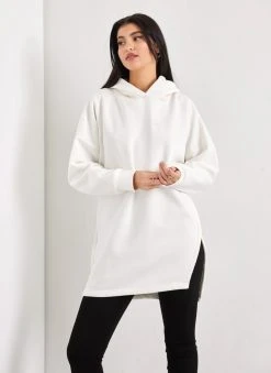 Noobass Φούτερ Oversized με κουκούλα - Λευκό -Κατάστημα TheFashionProject mplouza fouter oversized me anoigma 109824 l2is