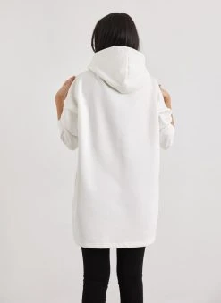 Noobass Φούτερ Oversized με κουκούλα - Λευκό -Κατάστημα TheFashionProject mplouza fouter oversized me anoigma 109824 ziec