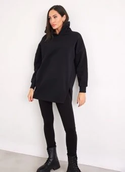Noobass Φούτερ Oversized με κουκούλα - Μαύρο -Κατάστημα TheFashionProject mplouza fouter oversized me anoigma 109825 oklj