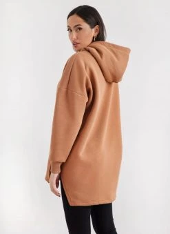 Noobass Φούτερ Oversized με κουκούλα - Caramel -Κατάστημα TheFashionProject mplouza fouter oversized me anoigma 109826 2zna