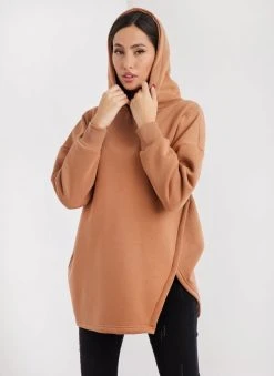 Noobass Φούτερ Oversized με κουκούλα - Caramel -Κατάστημα TheFashionProject mplouza fouter oversized me anoigma 109826 4aca