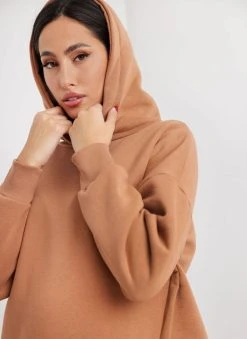 Noobass Φούτερ Oversized με κουκούλα - Caramel -Κατάστημα TheFashionProject mplouza fouter oversized me anoigma 109826 67ua