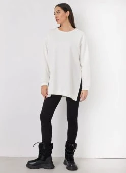 Noobass Φούτερ Oversized με ανοίγματα - Λευκό -Κατάστημα TheFashionProject mplouza fouter oversized me anoigmata 109833 pjrp