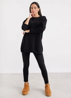 Noobass Φούτερ Oversized με ανοίγματα - Μαύρο -Κατάστημα TheFashionProject mplouza fouter oversized me anoigmata 109834 06sd