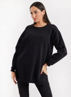 Noobass Φούτερ Oversized με ανοίγματα - Μαύρο -Κατάστημα TheFashionProject mplouza fouter oversized me anoigmata 109834 br8r