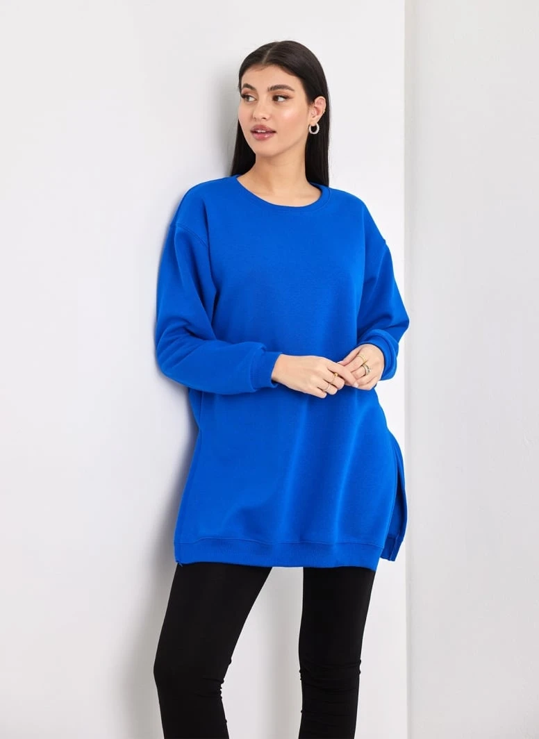 Noobass Φούτερ Oversized με ανοίγματα - Μπλε 3 Noobass Φούτερ Oversized με ανοίγματα - Μπλε