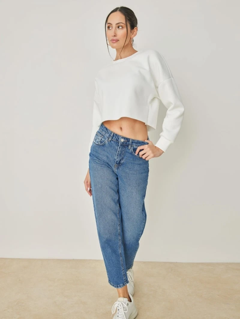 Noobass Φούτερ σε Cropped γραμμή - Λευκό 4 Noobass Φούτερ σε Cropped γραμμή - Λευκό - Image 2