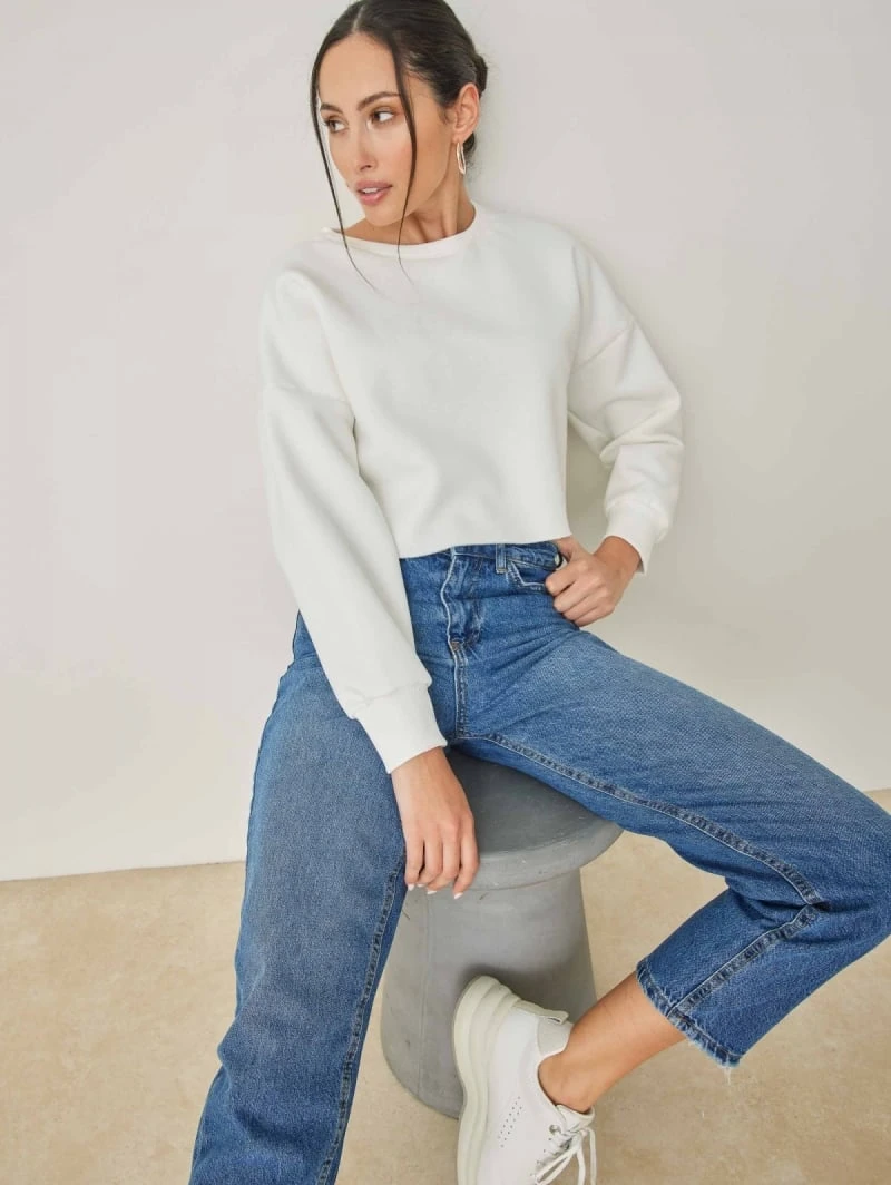 Noobass Φούτερ σε Cropped γραμμή - Λευκό 3 Noobass Φούτερ σε Cropped γραμμή - Λευκό