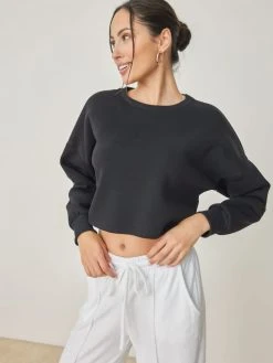 Noobass Φούτερ σε Cropped γραμμή - Μαύρο -Κατάστημα TheFashionProject mplouza fouter se cropped grammi 100990 sdbt