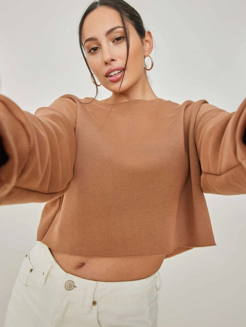 Noobass Φούτερ σε Cropped γραμμή - Caramel 3 Noobass Φούτερ σε Cropped γραμμή - Caramel