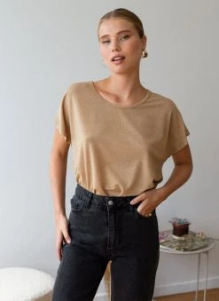 The Fashion Project Μπλούζα Lurex με ανοιχτή λαιμόκοψη - Κάμελ