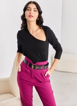 Noobass Μπλούζα με ασύμμετρη λαιμόκοψη - Μαύρο -Κατάστημα TheFashionProject mplouza me asummetri laimokopsi 109844 akxe