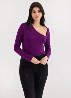 Noobass Μπλούζα με ασύμμετρη λαιμόκοψη - Μωβ -Κατάστημα TheFashionProject mplouza me asummetri laimokopsi 109845 7ghh