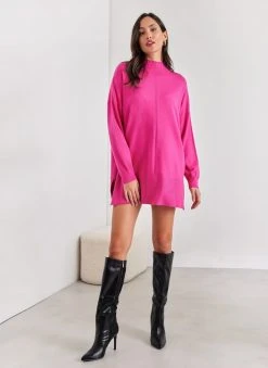 The Fashion Project Μπλούζα Oversized με ψηλή λαιμόκοψη - Φούξια -Κατάστημα TheFashionProject mplouza oversized me psili laimokopsi 107323 9z2z