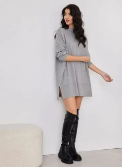 The Fashion Project Μπλούζα Oversized με ψηλή λαιμόκοψη - Γκρι -Κατάστημα TheFashionProject mplouza oversized me psili laimokopsi 107326 vs2y