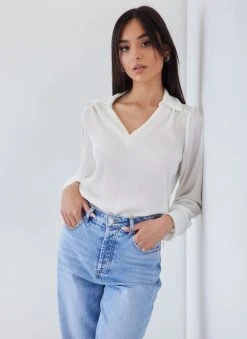 The Fashion Project Μπλούζα πλισέ με V Cut λαιμόκοψη - Λευκό