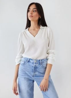 The Fashion Project Μπλούζα πλισέ με V Cut λαιμόκοψη - Λευκό -Κατάστημα TheFashionProject mplouza plise me v cut laimokopsi 111928 ll79