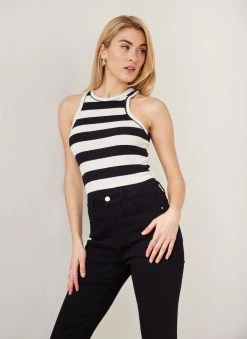 The Fashion Project Μπλούζα ριμπ αμάνικη με ρίγες - Λευκό/Μαύρο -Κατάστημα TheFashionProject mplouza rimp amaniki me riges 111608 p20i