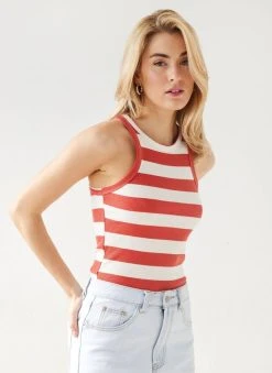 The Fashion Project Μπλούζα ριμπ αμάνικη με ρίγες - Κεραμιδί -Κατάστημα TheFashionProject mplouza rimp amaniki me riges 111609 2sid