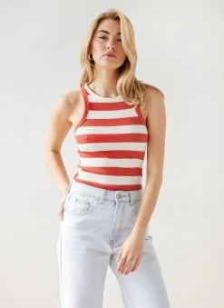 The Fashion Project Μπλούζα ριμπ αμάνικη με ρίγες - Κεραμιδί -Κατάστημα TheFashionProject mplouza rimp amaniki me riges 111609 gsce