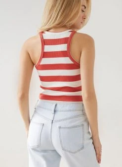 The Fashion Project Μπλούζα ριμπ αμάνικη με ρίγες - Κεραμιδί -Κατάστημα TheFashionProject mplouza rimp amaniki me riges 111609 kt3p