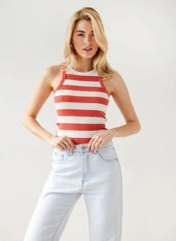 The Fashion Project Μπλούζα ριμπ αμάνικη με ρίγες - Κεραμιδί -Κατάστημα TheFashionProject mplouza rimp amaniki me riges 111609 o6fx