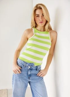 The Fashion Project Μπλούζα ριμπ αμάνικη με ρίγες - Lime -Κατάστημα TheFashionProject mplouza rimp amaniki me riges 111610 wm5b