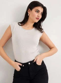 NAIBA Μπλούζα ριπ με κοφτό μανίκι 601.144 - Μπεζ