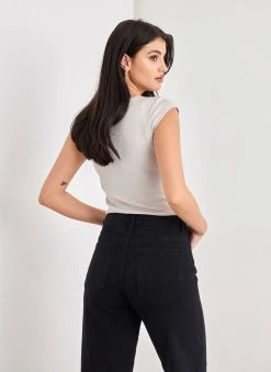 NAIBA Μπλούζα ριπ με κοφτό μανίκι 601.144 - Μπεζ -Κατάστημα TheFashionProject mplouza rip me kofto maniki 601144 100975 rmk5