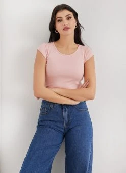NAIBA Μπλούζα ριπ με κοφτό μανίκι 601.144 - Ροζ -Κατάστημα TheFashionProject mplouza rip me kofto maniki 601144 100976 6nkw