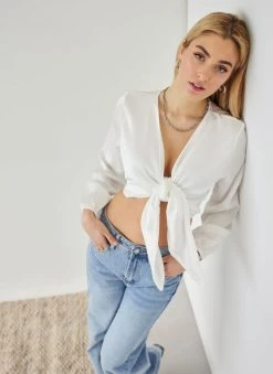 The Fashion Project Μπλούζα σατέν με δέσιμο - Λευκό -Κατάστημα TheFashionProject mplouza sate΄n me desimo 111587 gyed