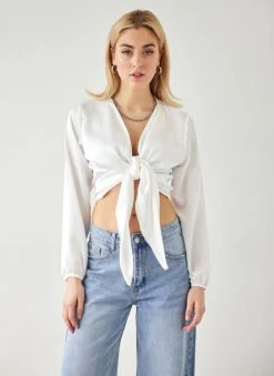 The Fashion Project Μπλούζα σατέν με δέσιμο - Λευκό -Κατάστημα TheFashionProject mplouza sate΄n me desimo 111587 r01f