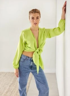 The Fashion Project Μπλούζα σατέν με δέσιμο - Lime -Κατάστημα TheFashionProject mplouza sate΄n me desimo 111589 rc49