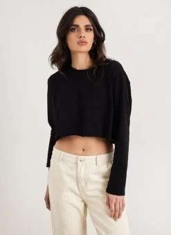Noobass Μπλούζα βαμβακερή Cropped - Μαύρο