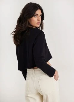 Noobass Μπλούζα βαμβακερή Cropped - Μαύρο -Κατάστημα TheFashionProject mplouza vamvakeri cropped 111113 u86k
