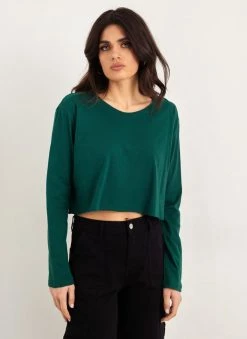 Noobass Μπλούζα βαμβακερή Cropped - Κυπαρισσί -Κατάστημα TheFashionProject mplouza vamvakeri cropped 111114 lp37