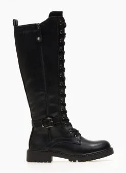 The Fashion Project Μπότες με κορδόνια και ζωνάκι - Μαύρο -Κατάστημα TheFashionProject mpotes biker me kordonia 107175 10zg