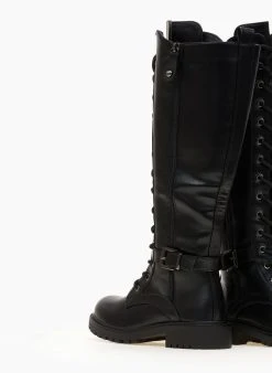 The Fashion Project Μπότες με κορδόνια και ζωνάκι - Μαύρο -Κατάστημα TheFashionProject mpotes biker me kordonia 107175 2p4y