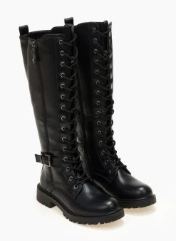 The Fashion Project Μπότες με κορδόνια και ζωνάκι - Μαύρο -Κατάστημα TheFashionProject mpotes biker me kordonia 107175 7nnf