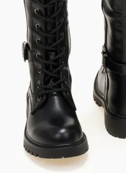 The Fashion Project Μπότες με κορδόνια και ζωνάκι - Μαύρο -Κατάστημα TheFashionProject mpotes biker me kordonia 107175 kwnc