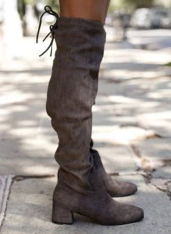 The Fashion Project Μπότες πάνω από το γόνατο Suede - Λαδί -Κατάστημα TheFashionProject mpotes casual suede panw apo to gonato 107295 maw1