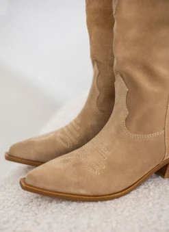 The Fashion Project Μπότες Cowboy καστόρινες με σχέδιο - Μπεζ -Κατάστημα TheFashionProject mpotes cowboy kastorines me sxedio 109776 6phc