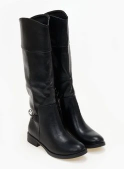 The Fashion Project Μπότες ιππασίας με μεταλλικό διακοσμητικό - Μαύρο -Κατάστημα TheFashionProject mpotes flat me metalliko diakosmitiko stoixeio 106252 of2v