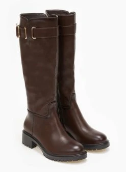 The Fashion Project Μπότες φλατ με ζωνάκι - Καφέ -Κατάστημα TheFashionProject mpotes flat me zwnaki 108886 dddi