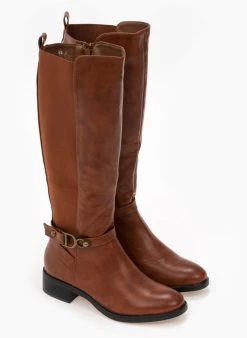 The Fashion Project Μπότες ιππασίας με ζωνάκι και λάστιχο - Ταμπά -Κατάστημα TheFashionProject mpotes ippasias me zwnaki kai lastixo 97549 pv3u