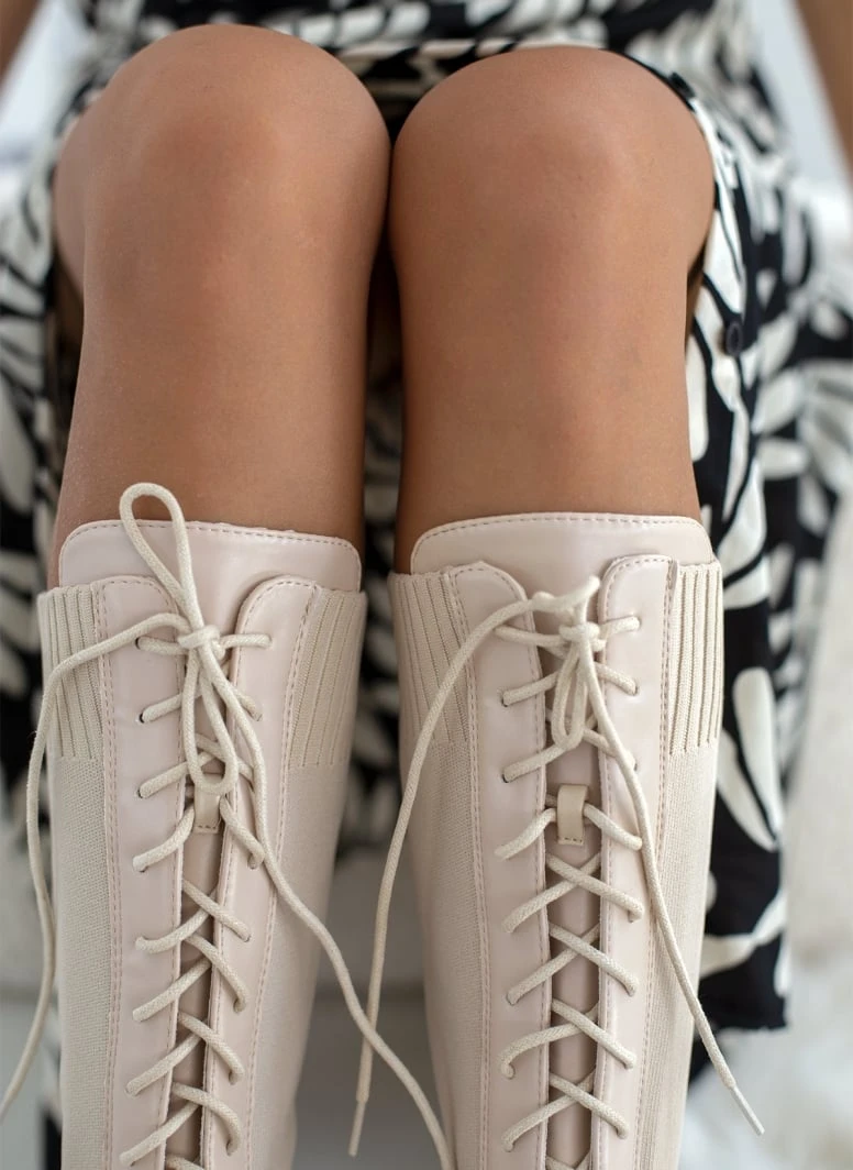 The Fashion Project Μπότες κάλτσα με κορδόνια - Μπεζ 3 The Fashion Project Μπότες κάλτσα με κορδόνια - Μπεζ
