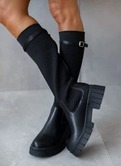 The Fashion Project Μπότες κάλτσα με ζωνάκι - Μαύρο -Κατάστημα TheFashionProject mpotes kaltsa me zwnaki 106653 y60z