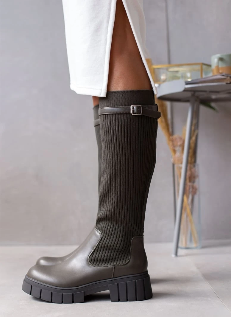 The Fashion Project Μπότες κάλτσα με ζωνάκι - Λαδί 3 The Fashion Project Μπότες κάλτσα με ζωνάκι - Λαδί